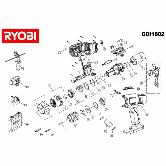 Ryobi CDI1802 Spare Parts List Type: 5133000843